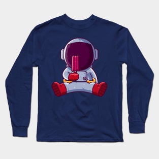 Cute Astronaut Eating Popsicle Cartoon Long Sleeve T-Shirt